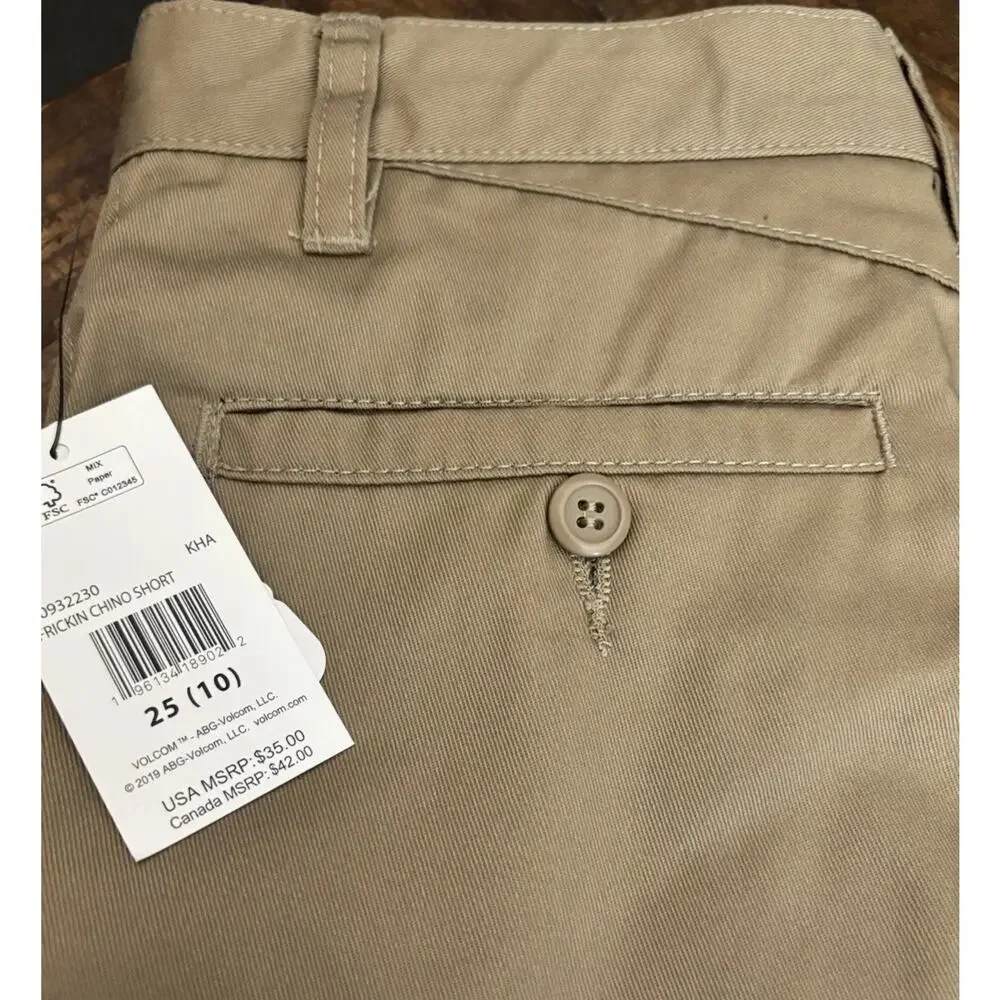 NWT Volcom Boys Frickin Chino Shorts Size 25 Khaki Modern Straight Uniform